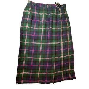 BLARNEY Woollen Mills Wool Pleated Plaid Skirt Size 14